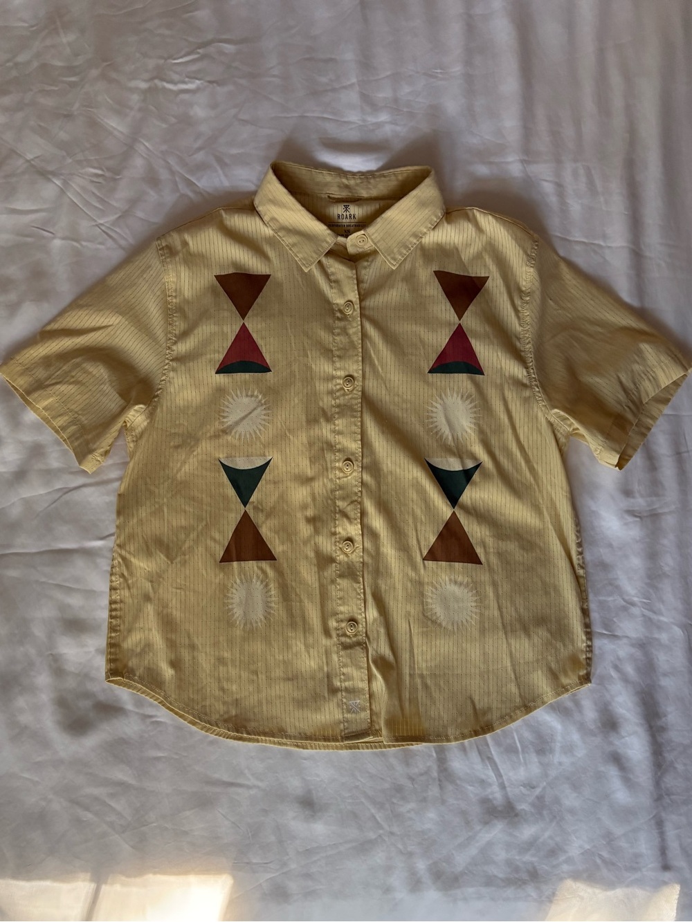 Roark Yellow Short-Sleeve Button-Down Shirt with Geo Motifs